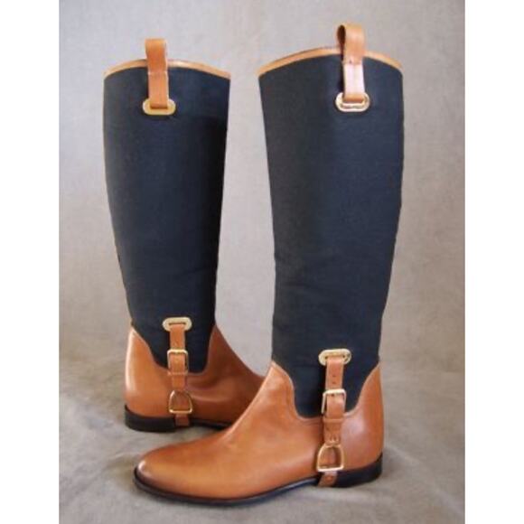 Ralph Lauren Collection Italy Brown Leather Fabric Riding Boots 8B Equestrian - Picture 1 of 12